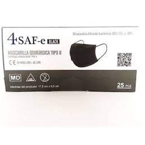 MASCARILLA QUIRURGICA 4SAF-e BLACK CAJA 25UDS