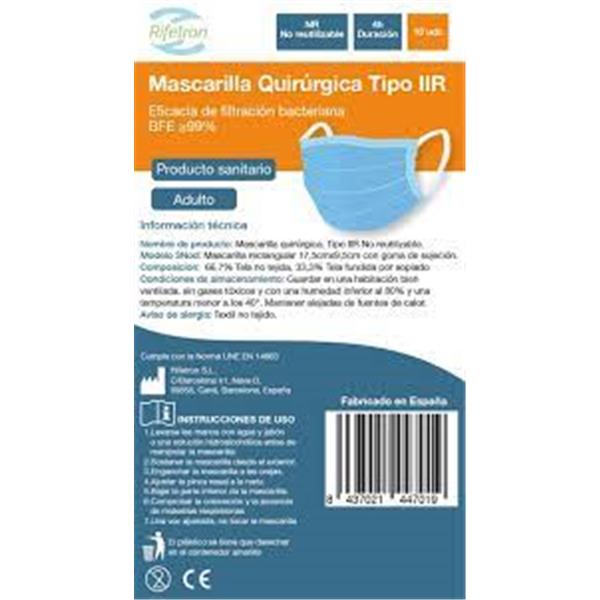 MASCARILLA QUIR&Uacute;RGICA NR SANITARIO CLASE I PACK 25UDS QD HEALTH