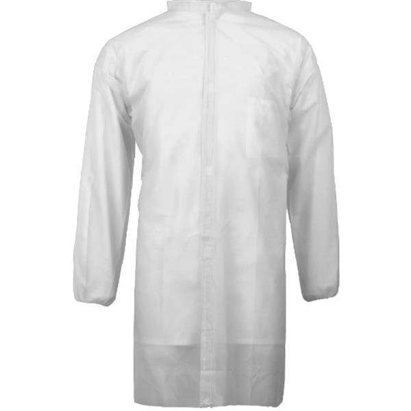 BATA DESECHABLE SIN BOLSILLOS,PP 40gr,BLANCA CIERRE VELCRO, CUELLO MAO T-XL PKIO-KV40W