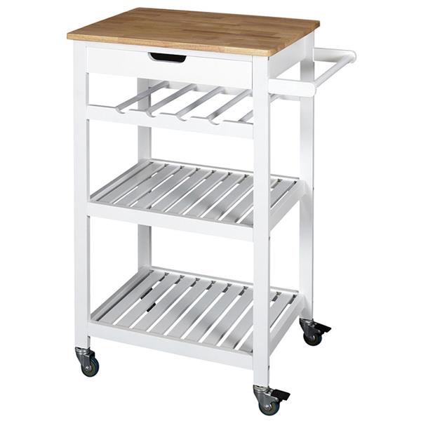 Carrito auxiliar camarera con ruedad, color blanco. 40x62,5xh.85,5 cm.