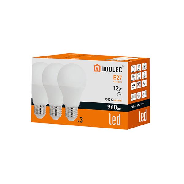 PACK3 STAND. LED DUOLEC 12W 3000K 960LM