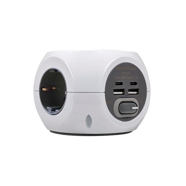 Base multiple combiball con 3 tomas + 2 usb a + 2 usb c